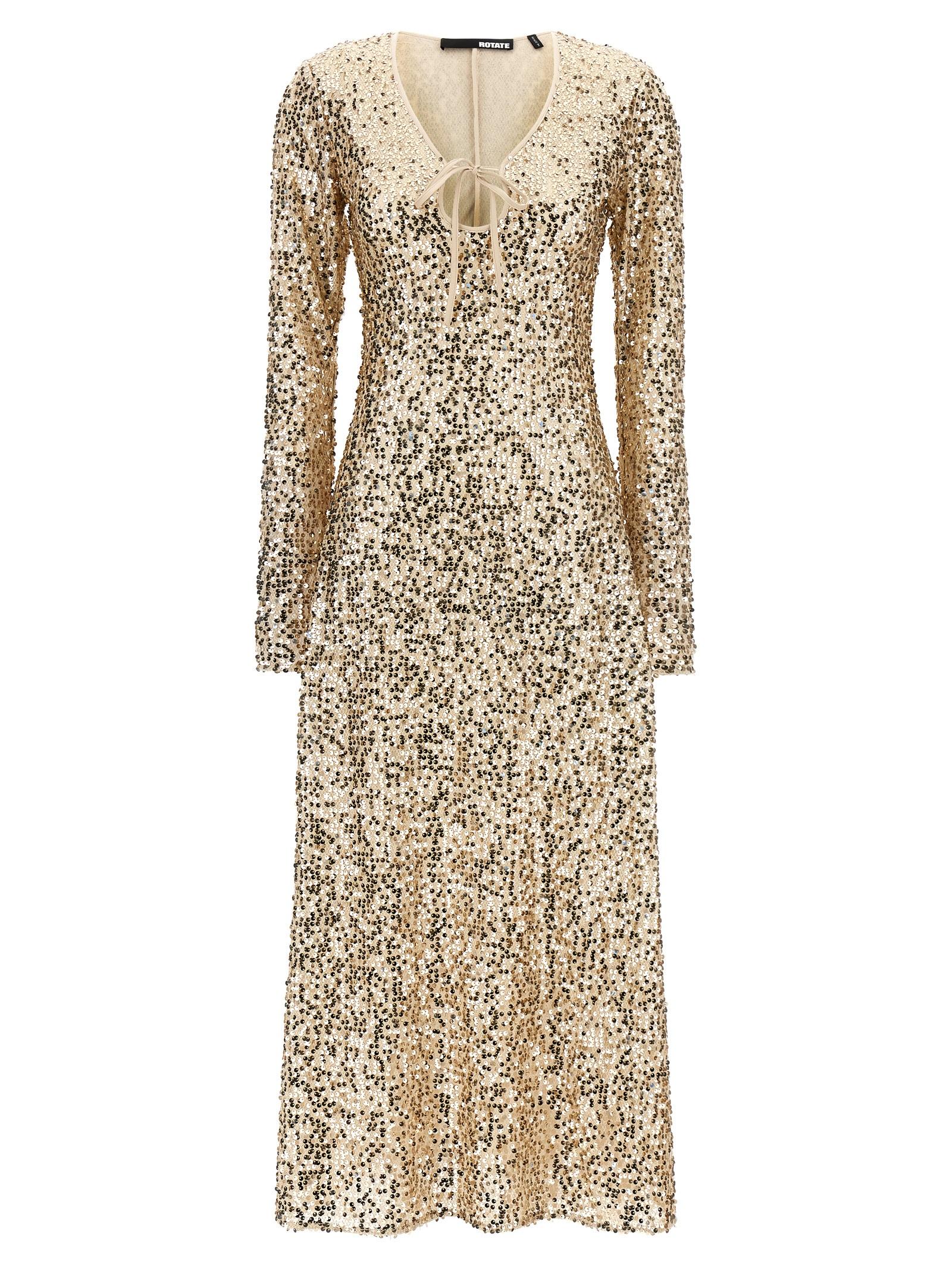 rotate birger christensen net sequins midi dress gold polyester - women