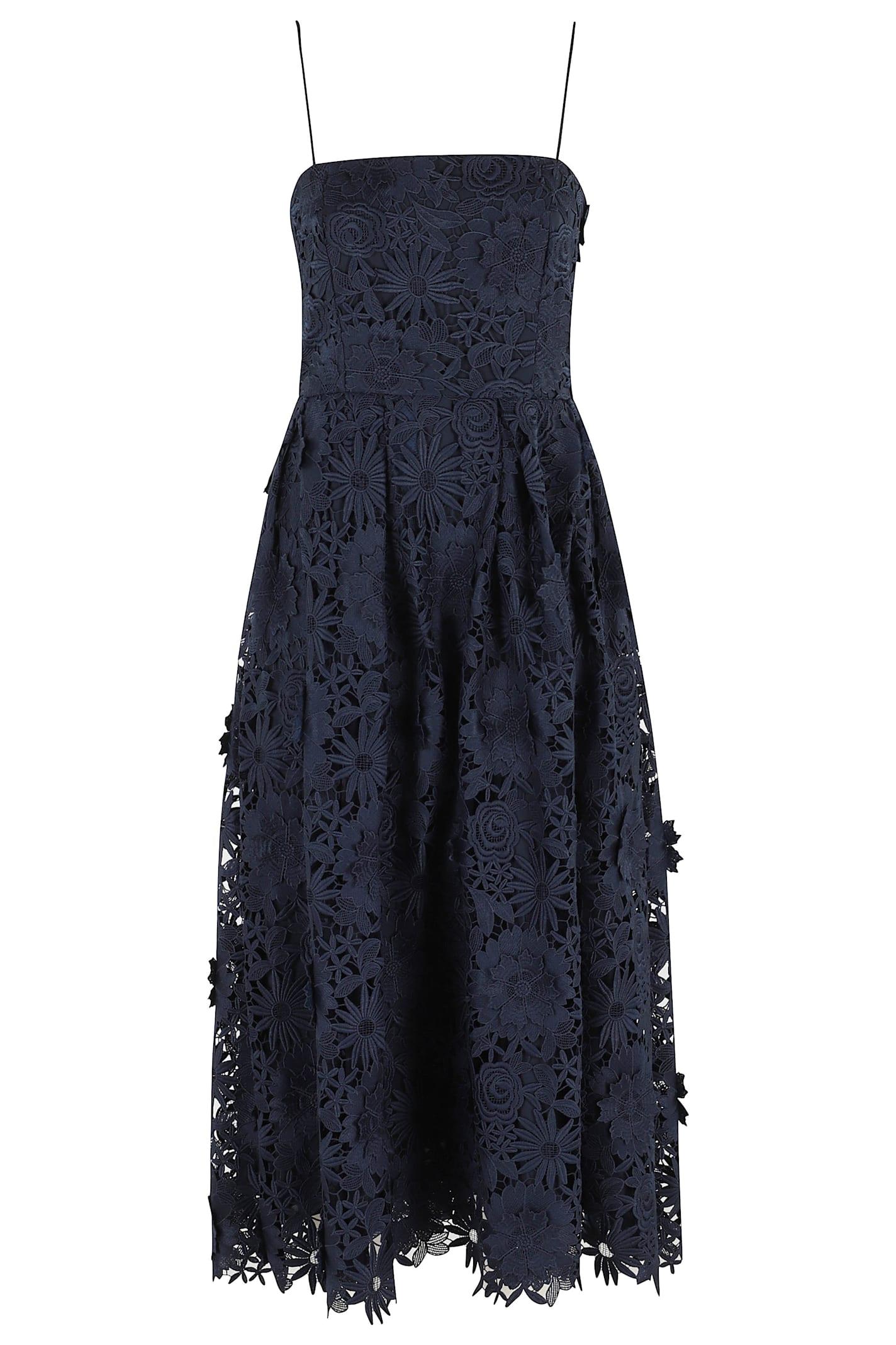 rotate by birger christensen 3d lace flared midi dress