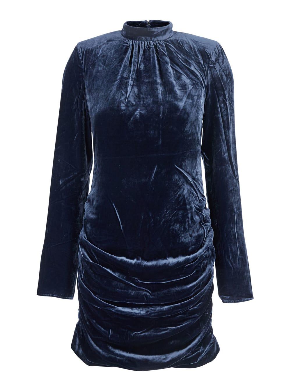 rotate by birger christensen blue mini dress with high neck and rear zip closure in velvet woman