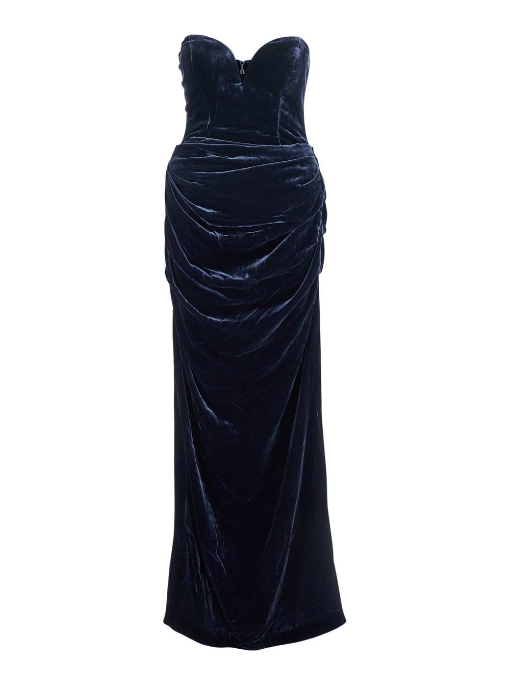 rotate by birger christensen blue off-shoulder dress with sweetheart neckline in velvet woman