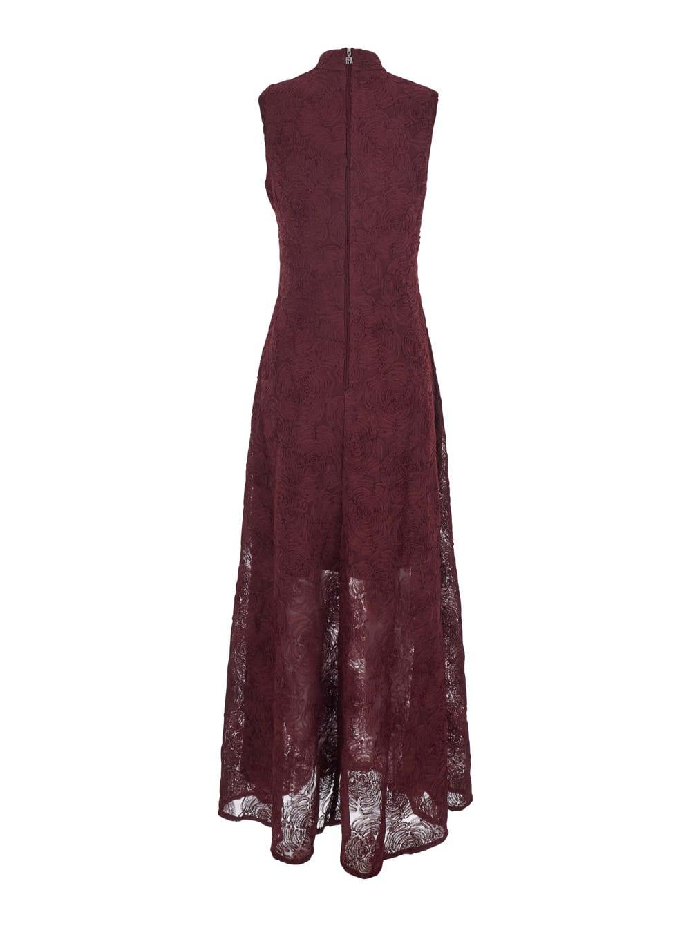 rotate by birger christensen bordeaux crewneck sleeveless maxi dress with all-over floral embroidery in tech fabric woman