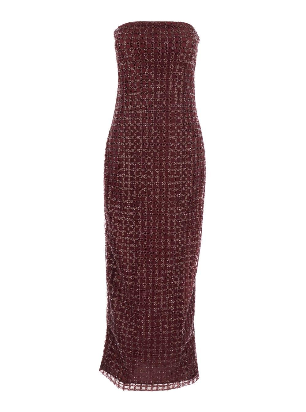 rotate by birger christensen bordeaux long dress with all-over sequins in fabric woman