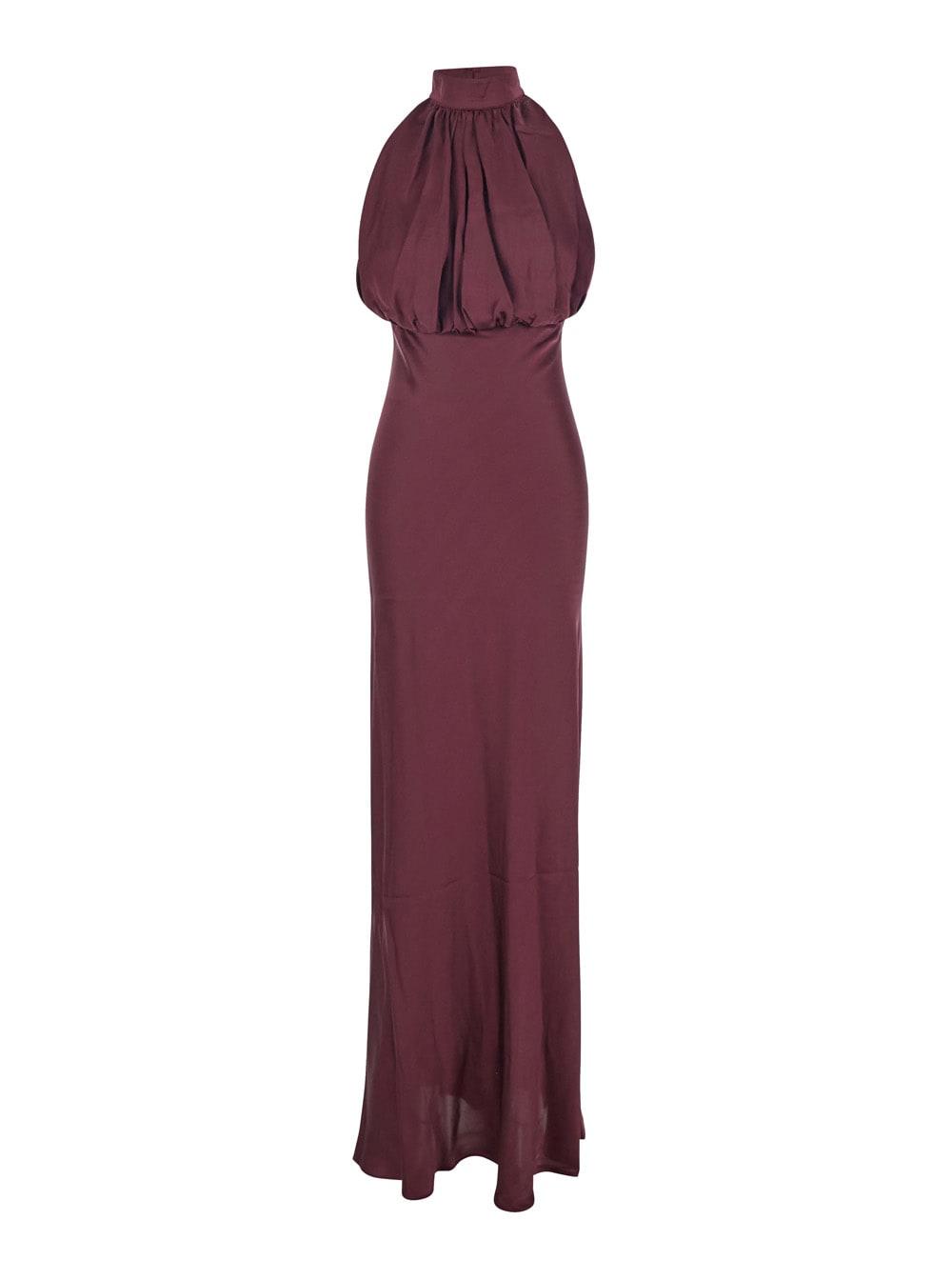 rotate by birger christensen bordeaux off-shoulder long dress with ruched front in silk woman