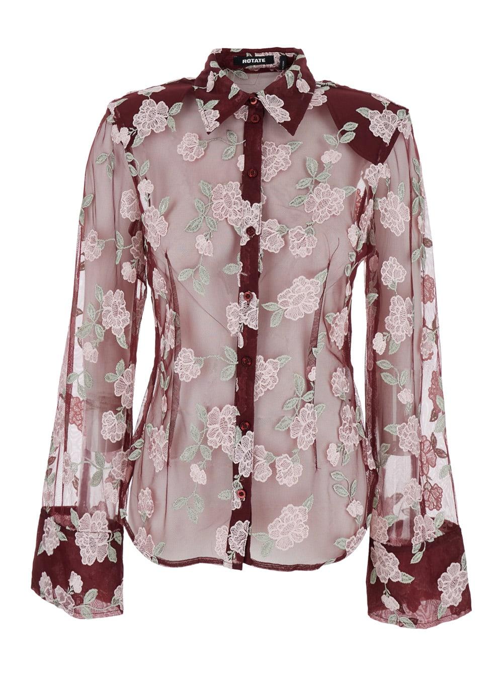 rotate by birger christensen bordeaux shirt with all-over embroidered flowers in fabric woman