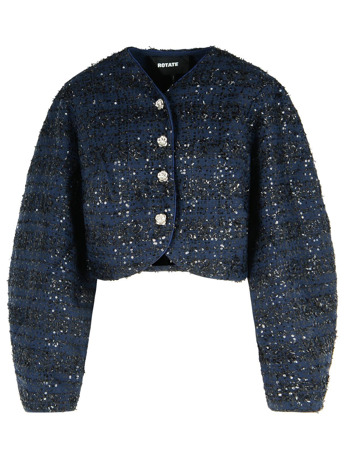 rotate by birger christensen dark blue polyester short jacket