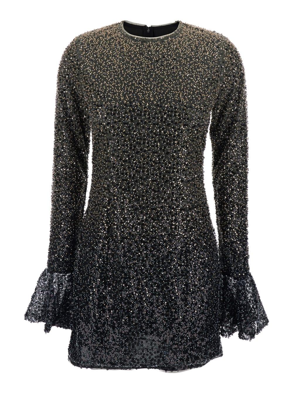 rotate by birger christensen dress with all-over applied beads and flared hems in metallic fabric for women