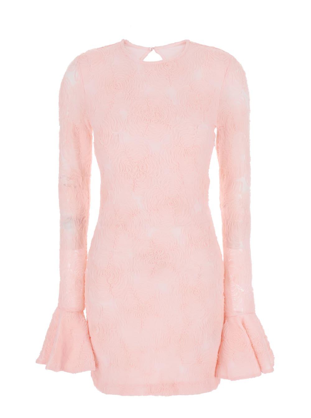 rotate by birger christensen dress with drop neckline on the back and all-over embroidered floral motif in pink fabric for women