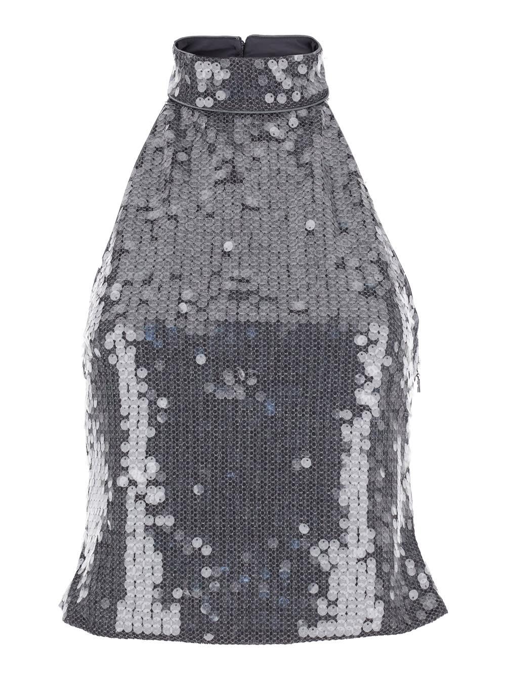 rotate by birger christensen grey sleeveless top with all-over sequins in tech fabric woman