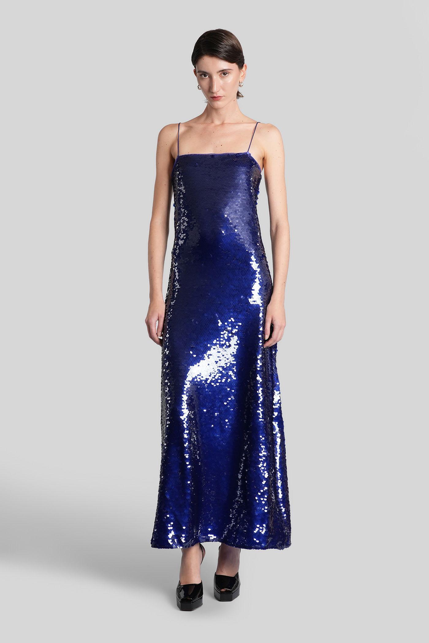 rotate by birger christensen long dress in blue polyester