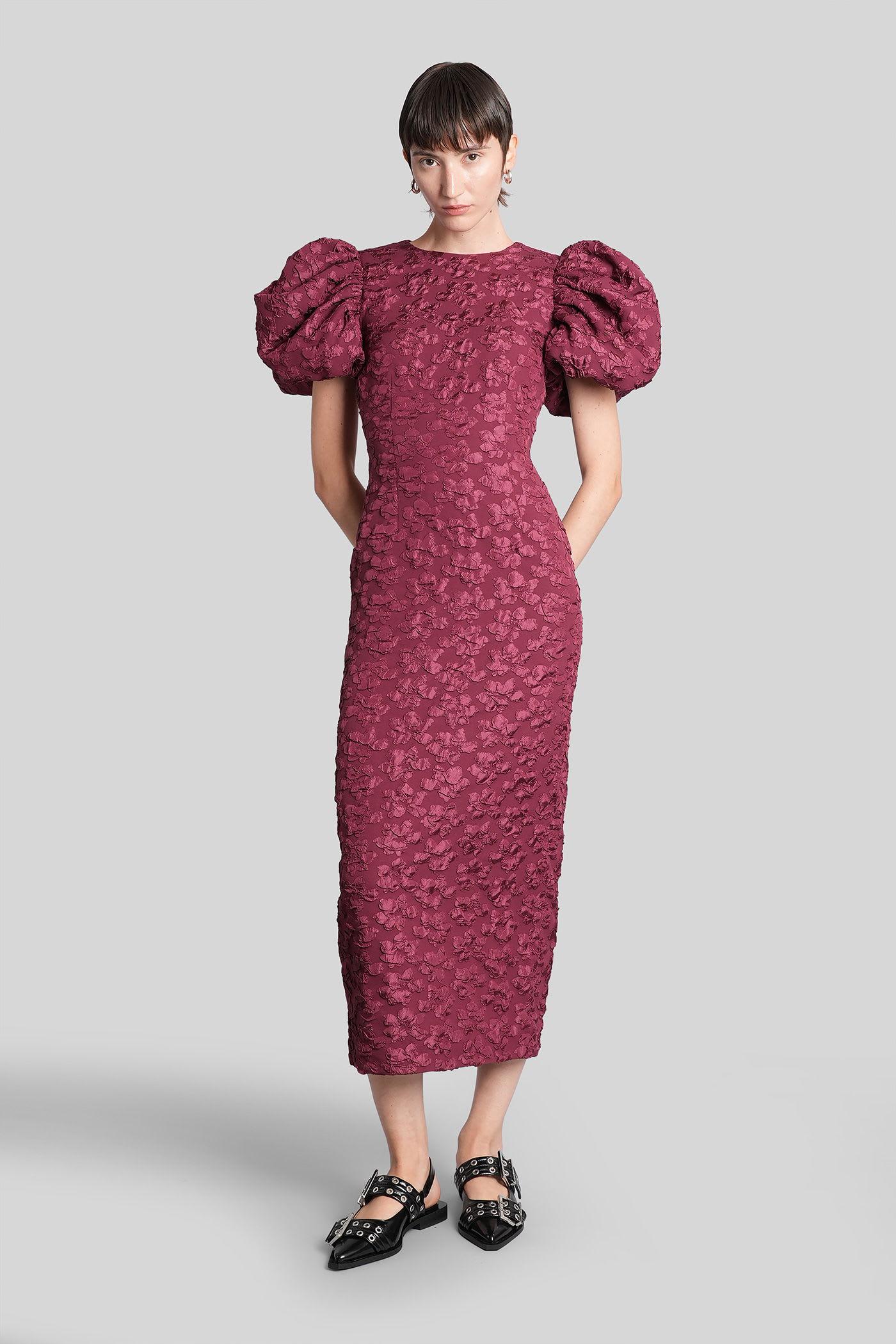 rotate by birger christensen long dress in bordeaux polyester