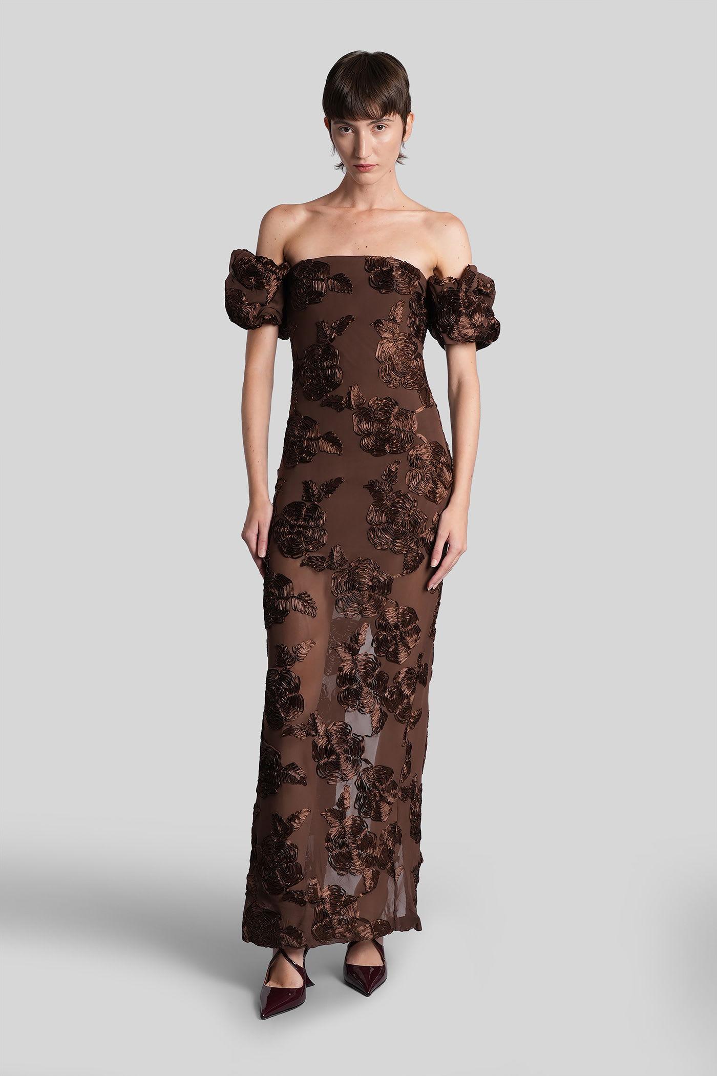 rotate by birger christensen long dress in brown polyester
