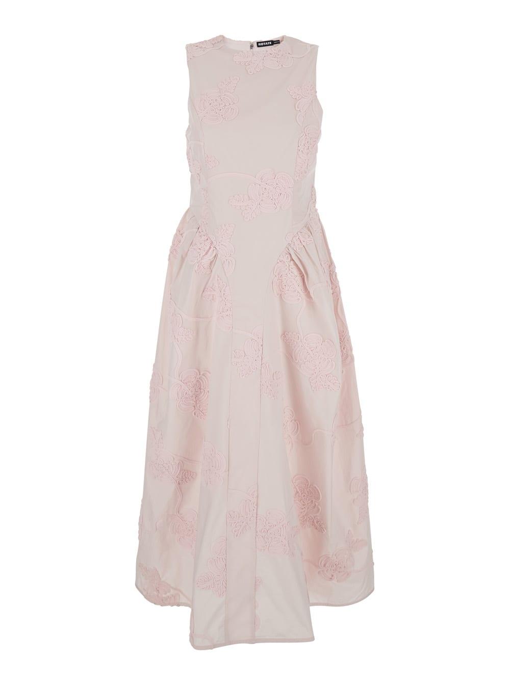 rotate by birger christensen long dress sleeveless with round neck and all-over floral embroidery in stretch tech fabric pink women