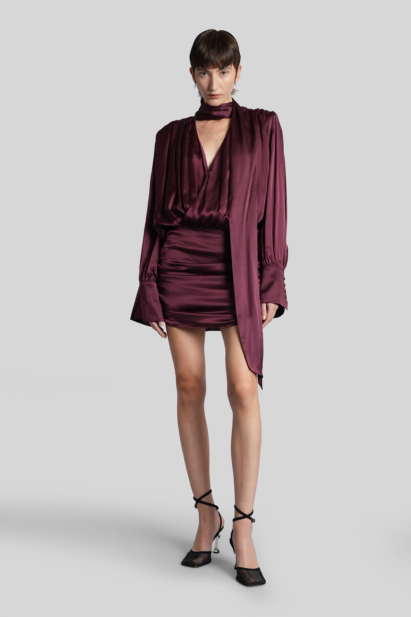 rotate by birger christensen mini dress in bordeaux silk