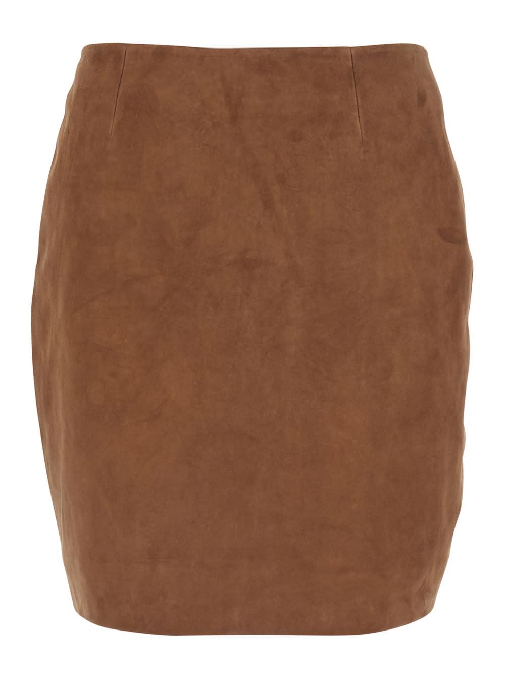 rotate by birger christensen suede mini skirt brown in leather women