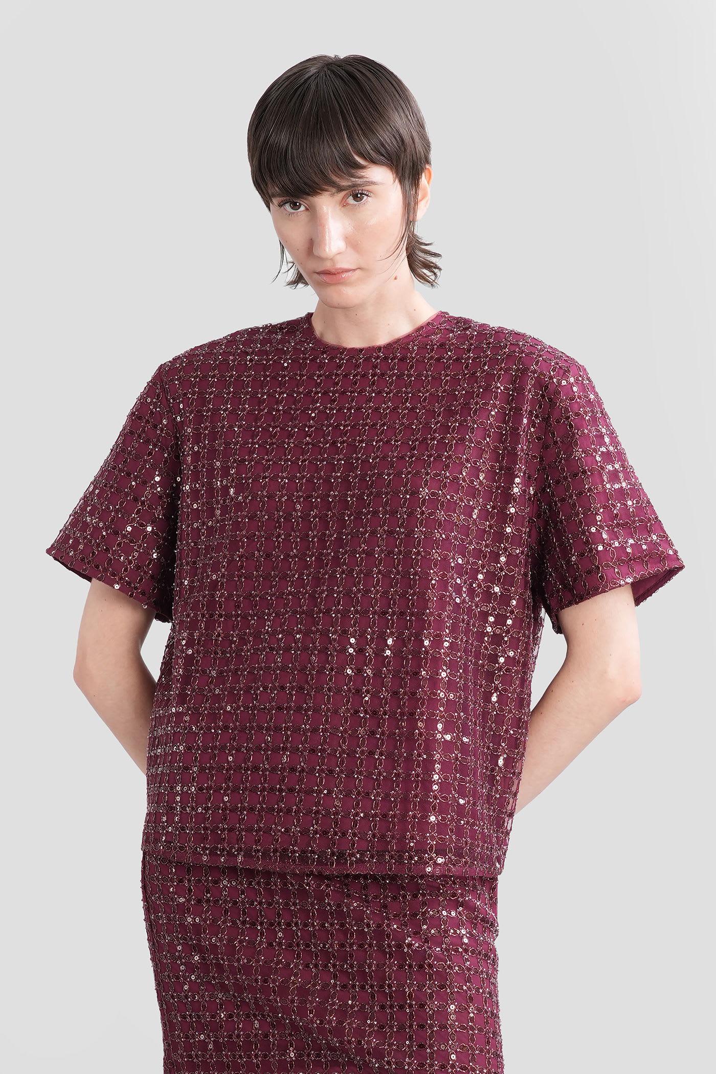rotate by birger christensen t-shirt in bordeaux polyester