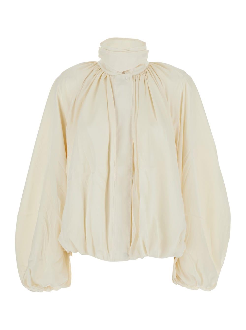 rotate by birger christensen white chiffon bomber jacket with front zip closure and long sleeves for women