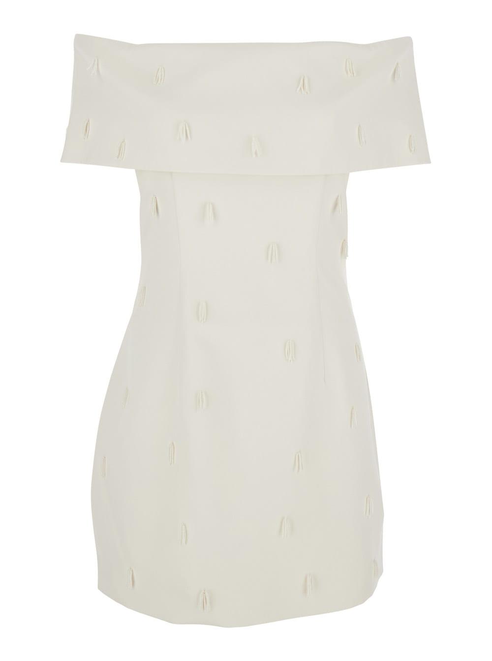 rotate by birger christensen white off-shoulder dress with beaded embellishments in tech fabric woman