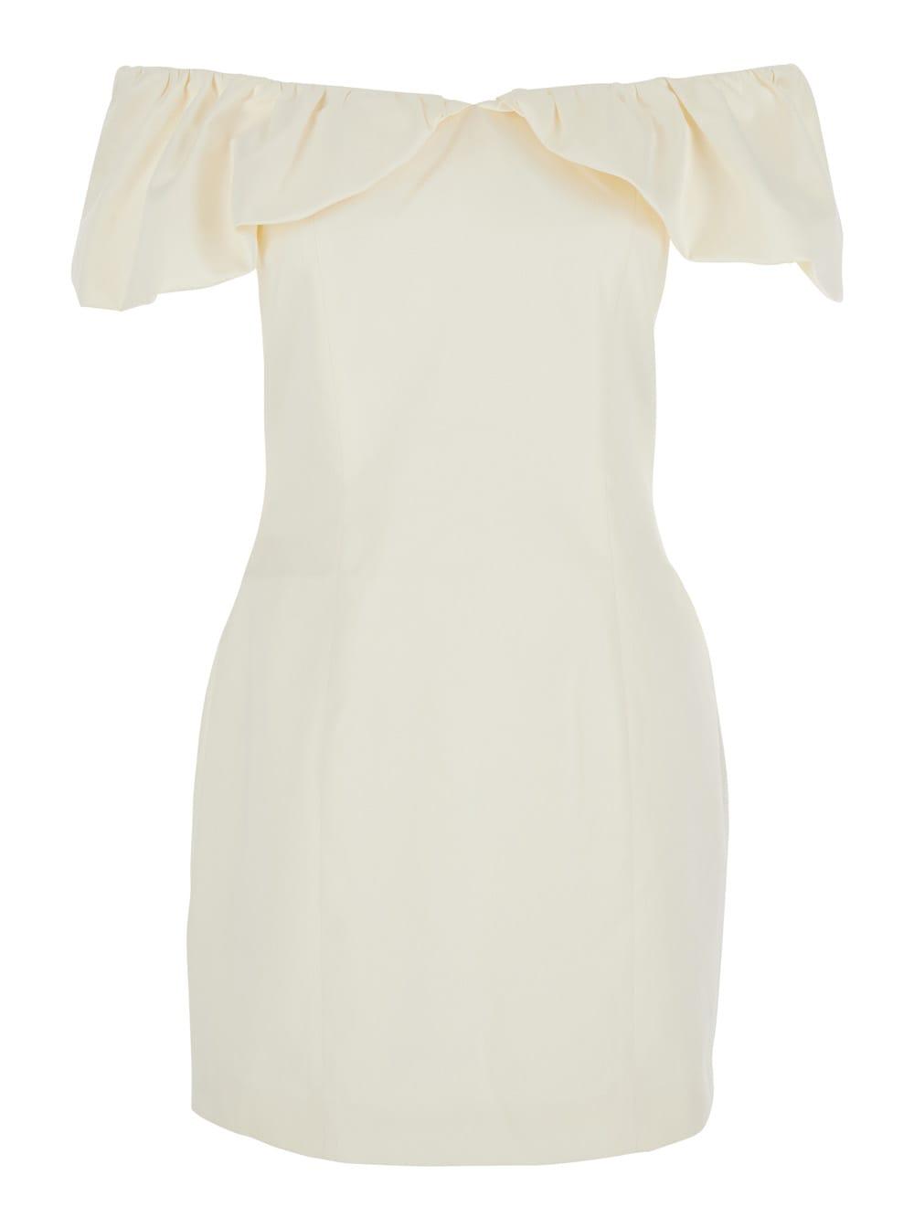 rotate by birger christensen white off-shoulder ruched mini dress in tech fabric woman