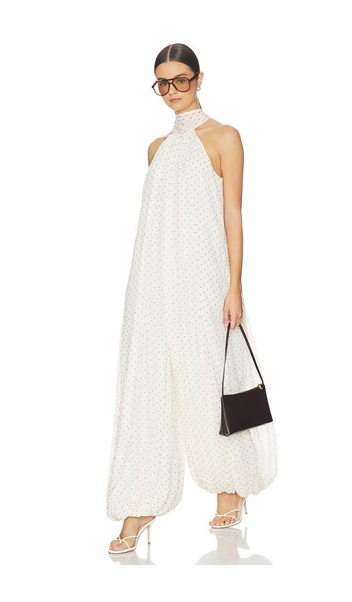 rotate chiffon balloon jumpsuit in ivory.
