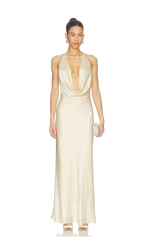 rotate chiffon halter dress in yellow.