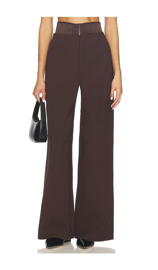 rotate corset suiting pant in chocolate.
