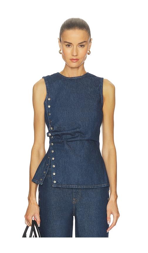 rotate denim buttoned top in navy.