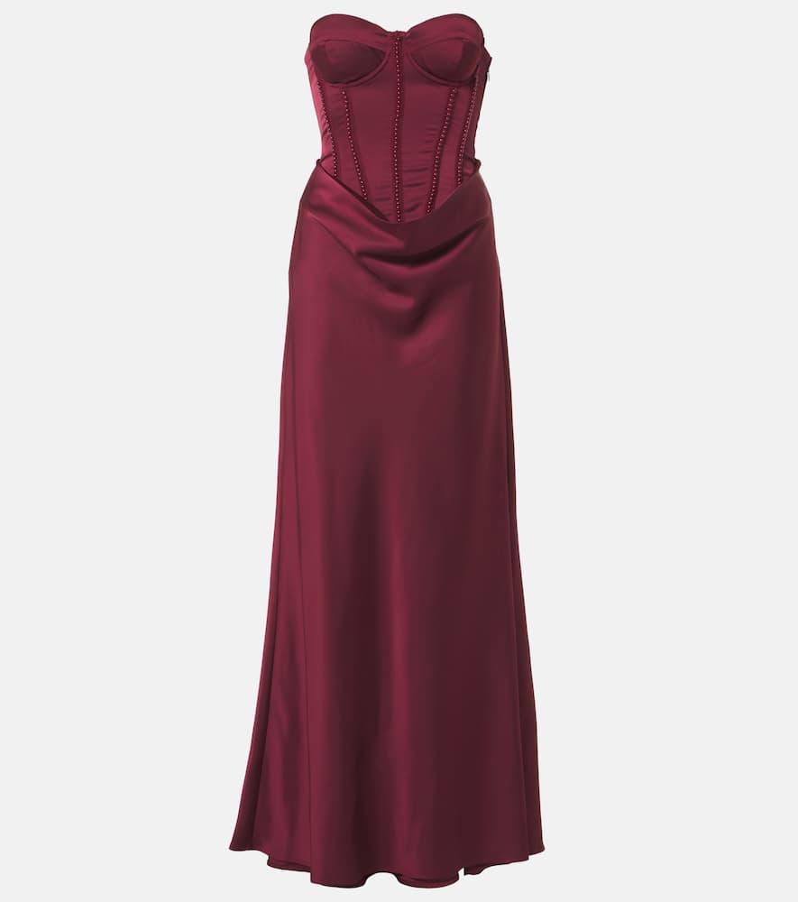 rotate embellished draped satin corset gown