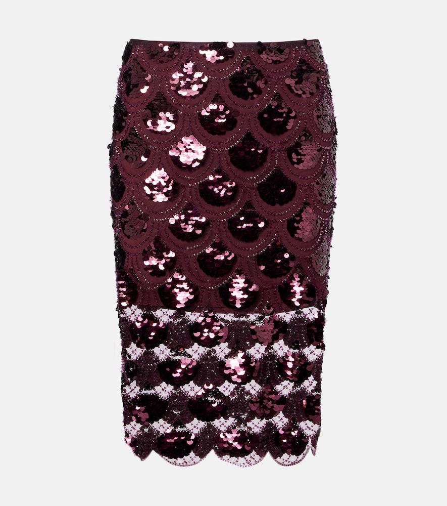 rotate embellished mesh midi skirt