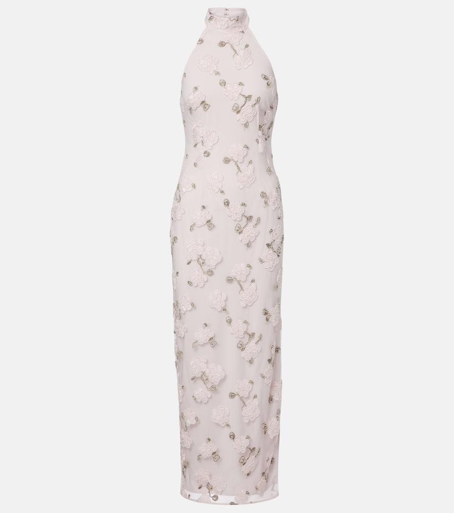 rotate floral embroidered halterneck midi dress