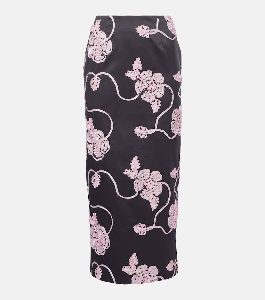 rotate floral satin midi skirt