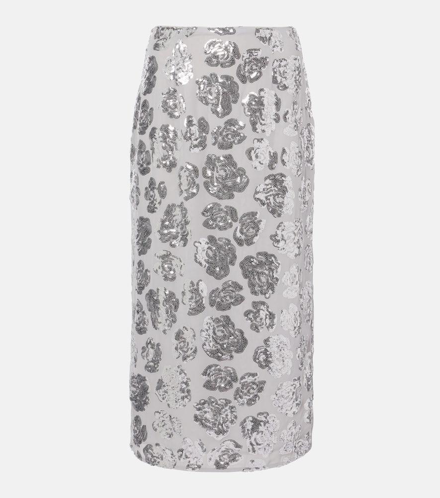 rotate floral sequined chiffon pencil skirt
