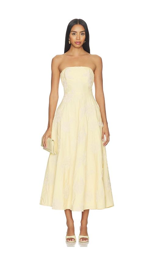 rotate flower strapless dress in yellow.