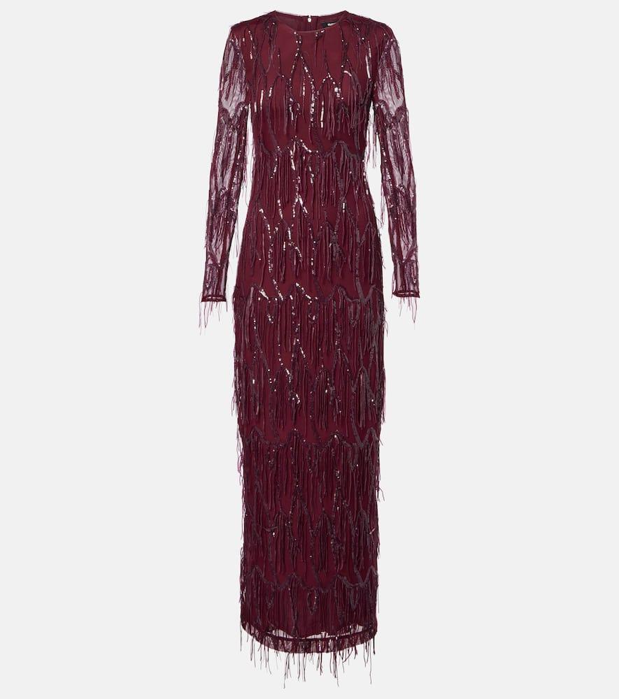 rotate fringed sequined mesh gown