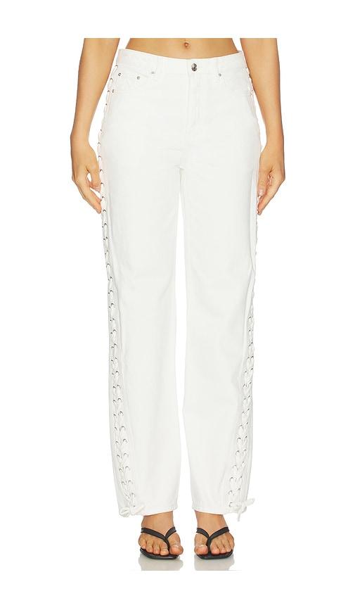rotate loose fit laced jeans in white.