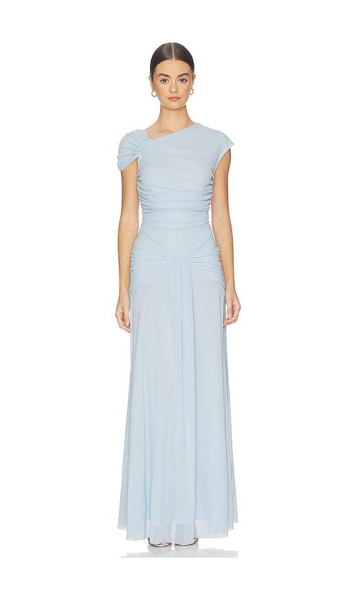 rotate maxi asymmetric dress in baby blue.