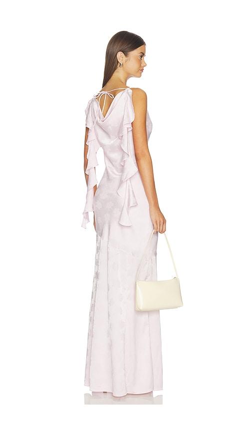 rotate maxi waterfall dress in pink.