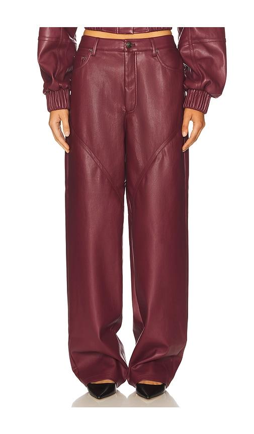rotate mid waisted piping pant in burgundy.