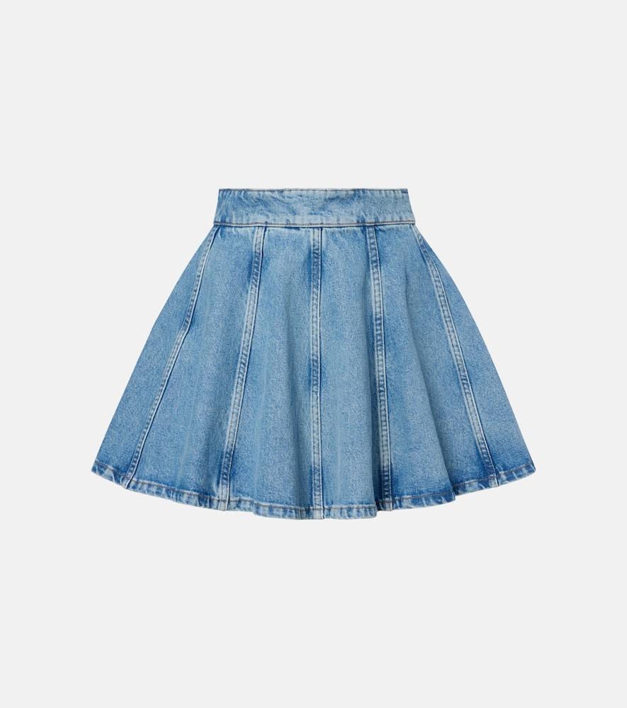 rotate pleated denim miniskirt