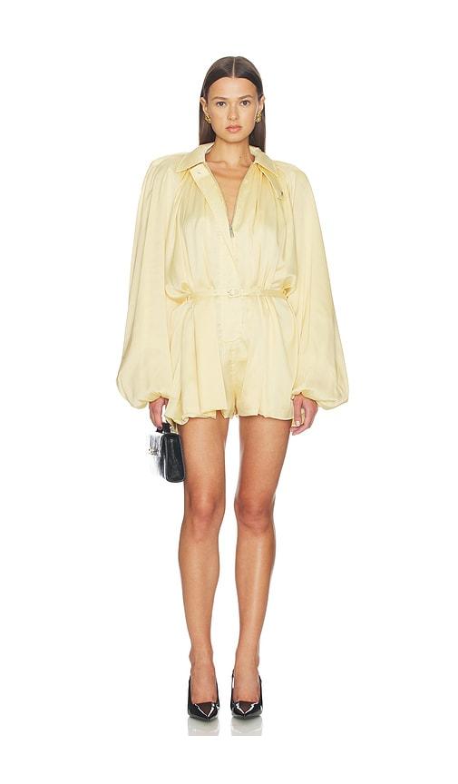 rotate satin jumpsuit in lemon.