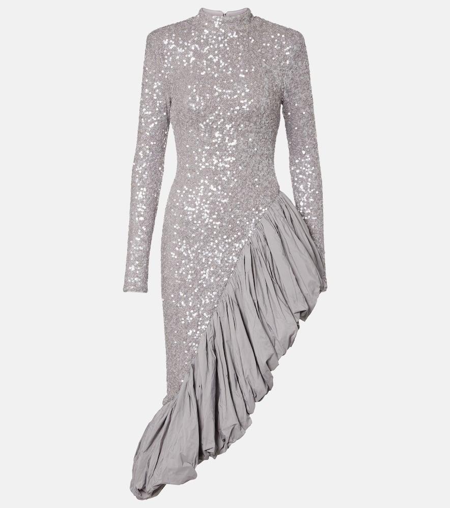 rotate sequined asymmetric midi dress