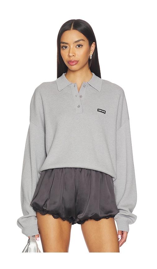 rotate slinky knit polo in grey.