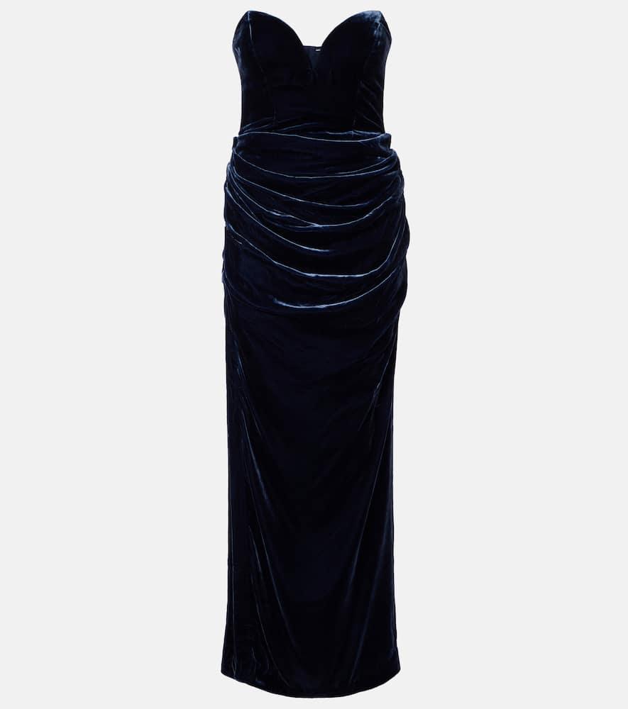 rotate vilma draped strapless velvet gown