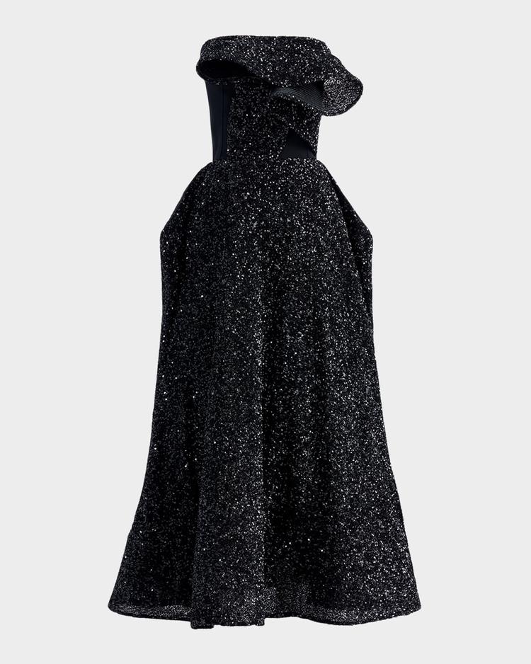 rotation strapless ruffle sequined midi dress