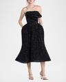 rotation strapless ruffle sequined midi dress