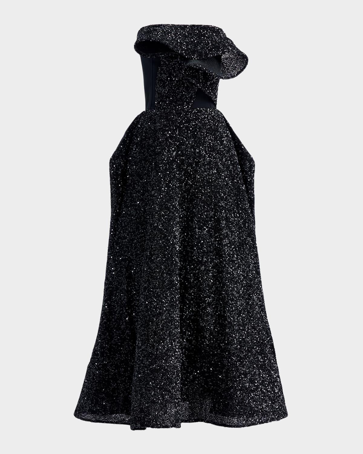 rotation strapless ruffle sequined midi dress