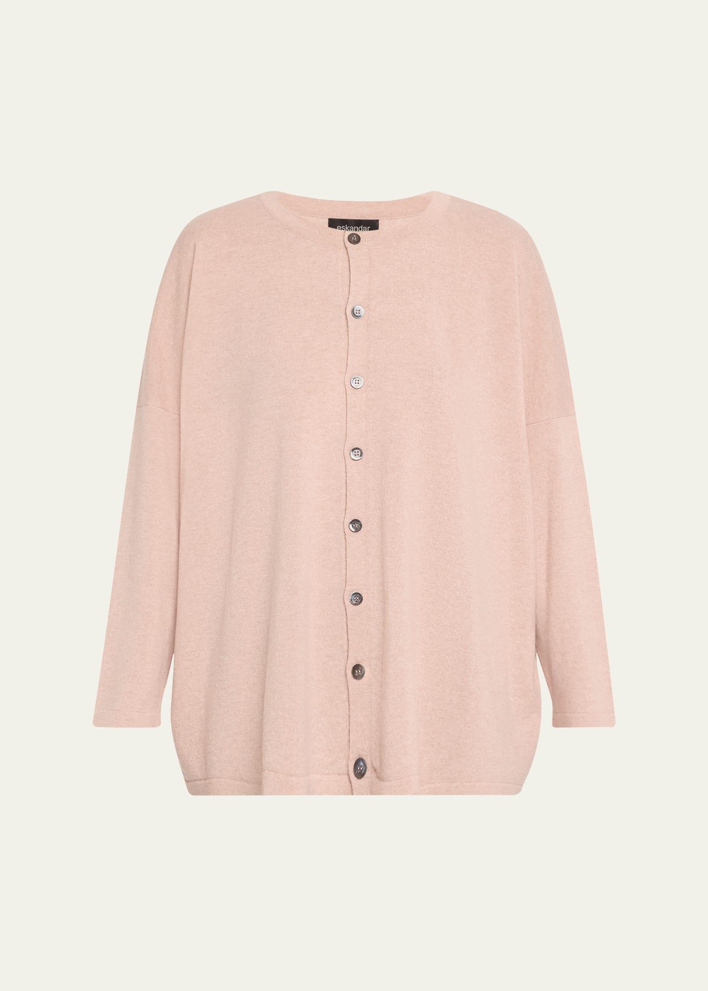 round neck slim sleeve cardigan (mid plus length)