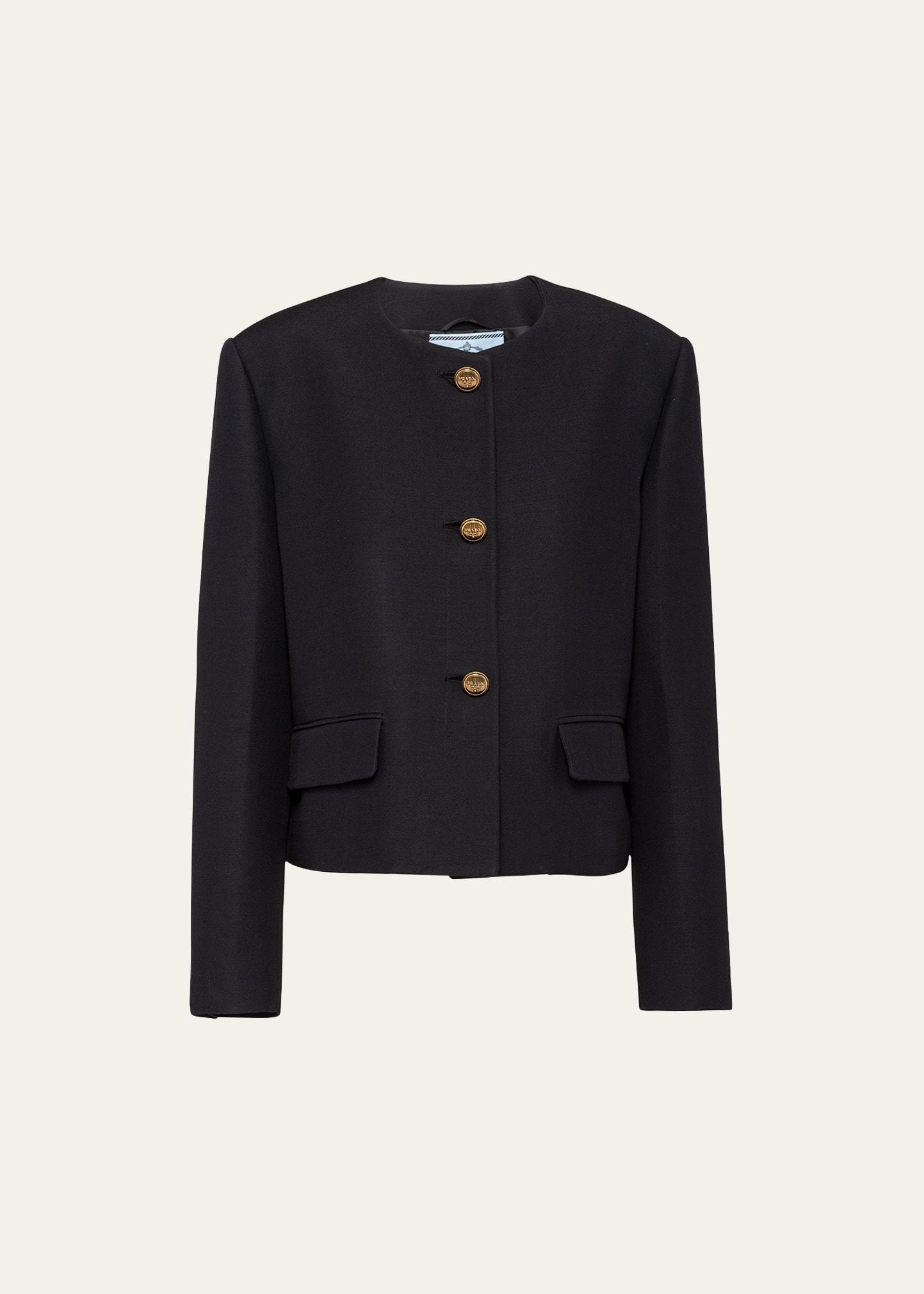 round-neck wool-silk jacket
