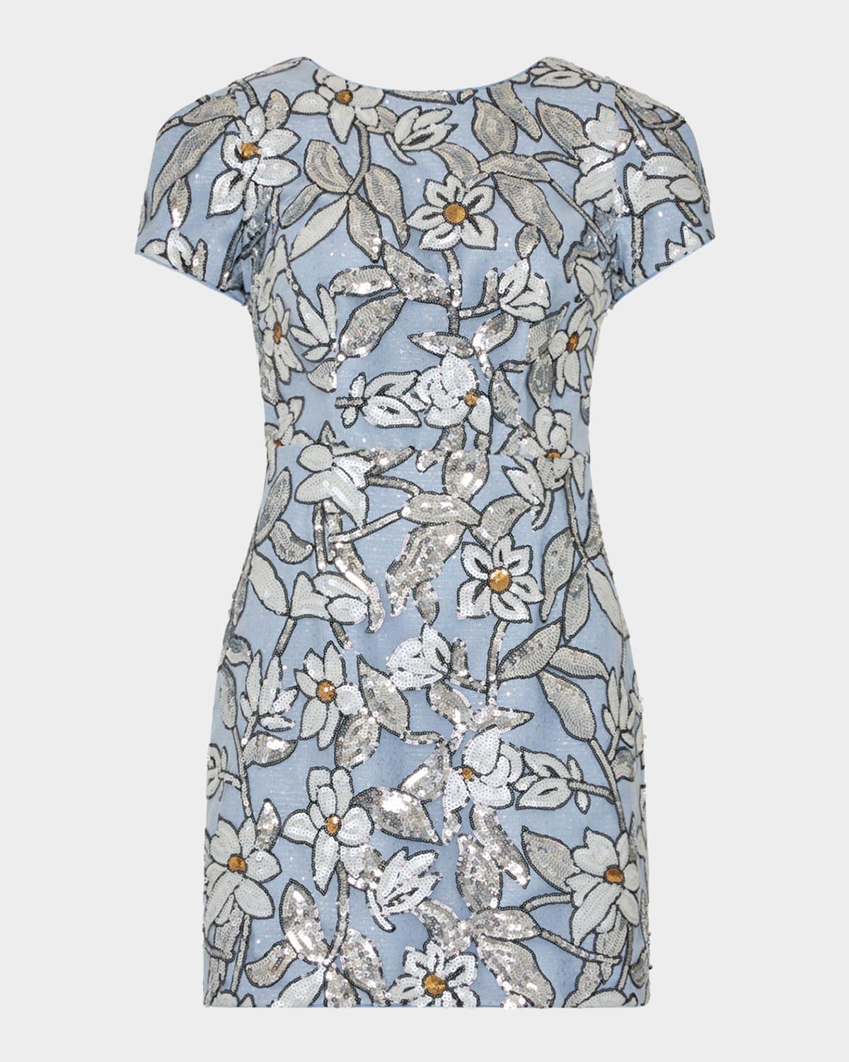 rowen floral sequined mini dress