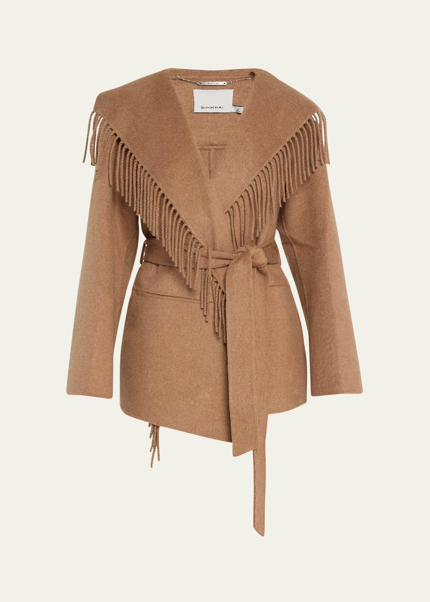rowen fringe belted wool-blend jacket