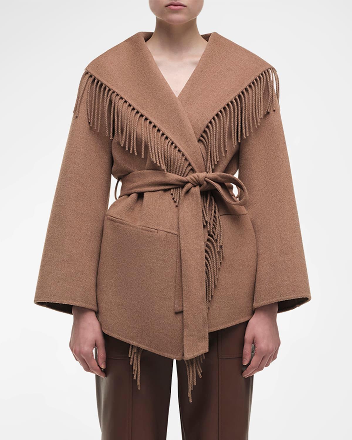 rowen fringe belted wool-blend jacket